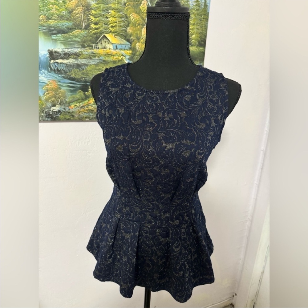 Eva Franco by Anthropologie Navy and silver Patterned Blouse size XS - Picture 5 of 5